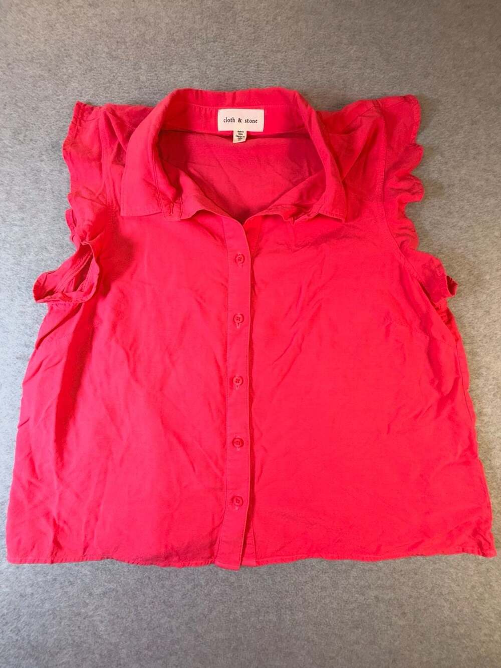 Cloth & Stone Hot Pink Flutter Sleeve Collared Button-Down Top Size M